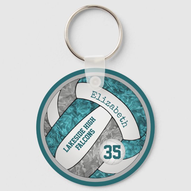 Porte-clés teal gray white girrl volleyball keychain (Recto)