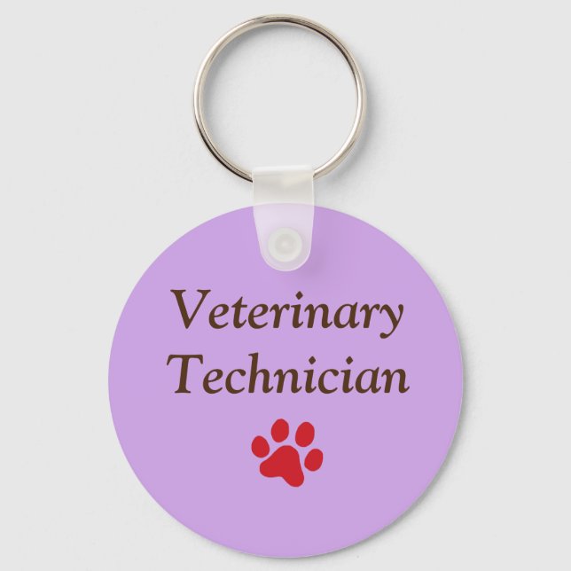 Porte-clés Technicien vétérinaire/Empreinte de patte rouge/po (Recto)