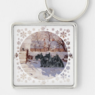 Porte-clés Teckels Écossais Magpie d'Hiver