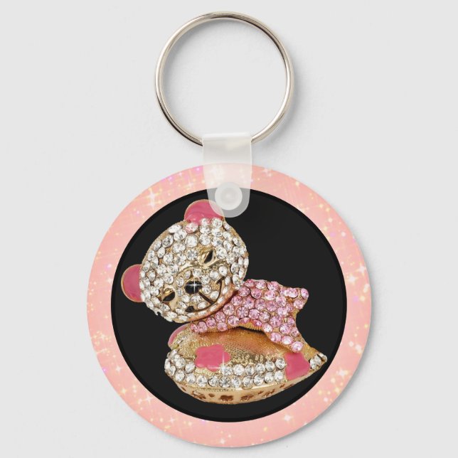 Porte-clés Teddy ours dormir beauté brillant diamant mignon (Recto)