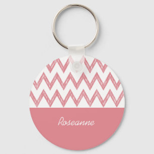 Porte-clés Tendance crayon rose Chevron Zigzags avec nom