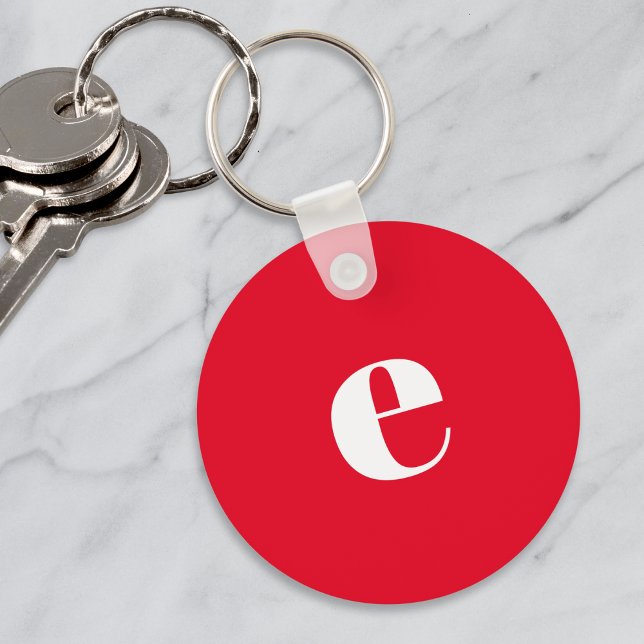 Porte-clés Tendance Simple Moderne Initiale Monogramme Rouge (A striking red keychain with monogram lower case initial in a modern font)