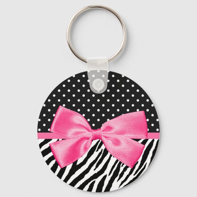 Porte-clés Tendance Zebra Print Pois et chic rose ruban (Recto)