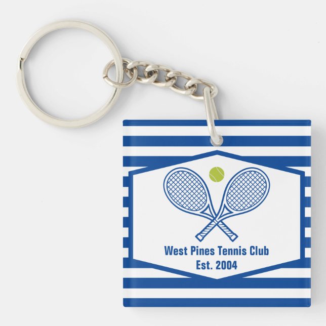 Porte-clés Tennis sur mesure Country Club Bleu rayé (Devant)