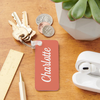 Porte-clés Terracotta Élégant & Nom Personnalisé Blanc