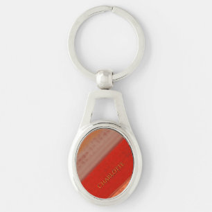 Porte-clés Terracotta Rayures de Pêche Nom Personnalisé