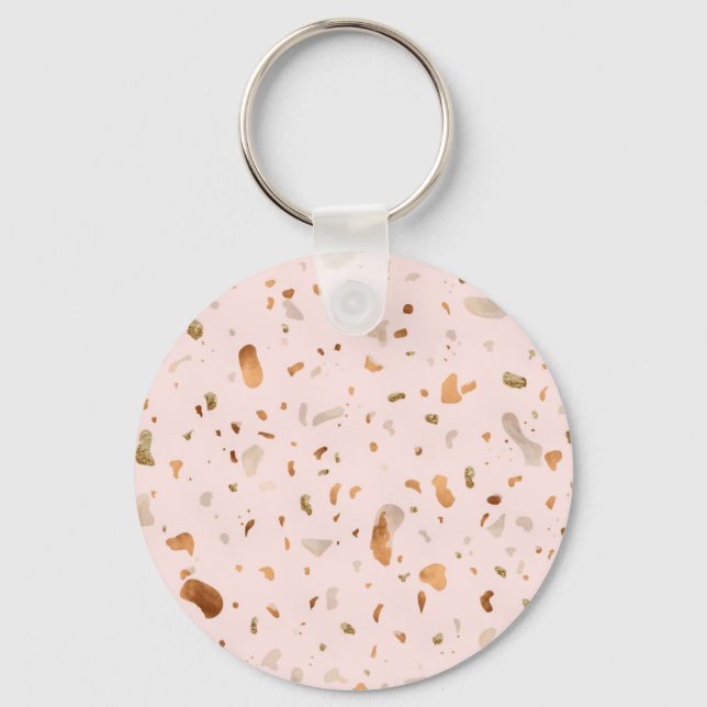 Porte-clés Terrazzo Rose Blush Avec Spots De Cuivre Or (Recto)