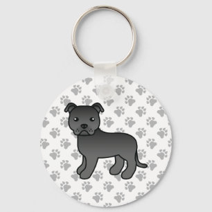 Porte-clés Terrier de Staffordshire Bull noir Chien de dessin