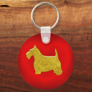 Porte-clés Térrier écossais en or sur cœur