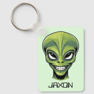Porte-clés Tête Alien verte personnalisée