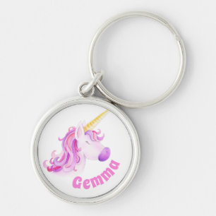 Porte-clés Tête d'art de licorne lunaire personnalisée rose