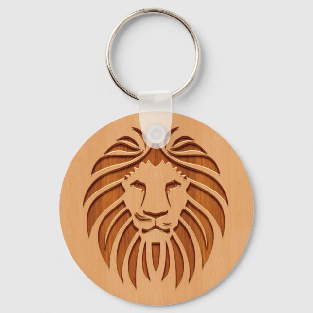 Porte-clés Tête de lion gravée sur le bois (Recto)