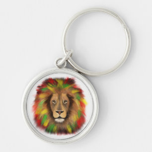 Porte-clés Tête de lion rasta rouge jaune vert dessin Jamaïqu