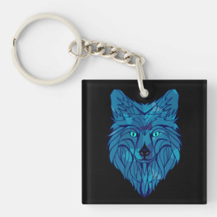 Porte-clés Tête de loup bleu Poly