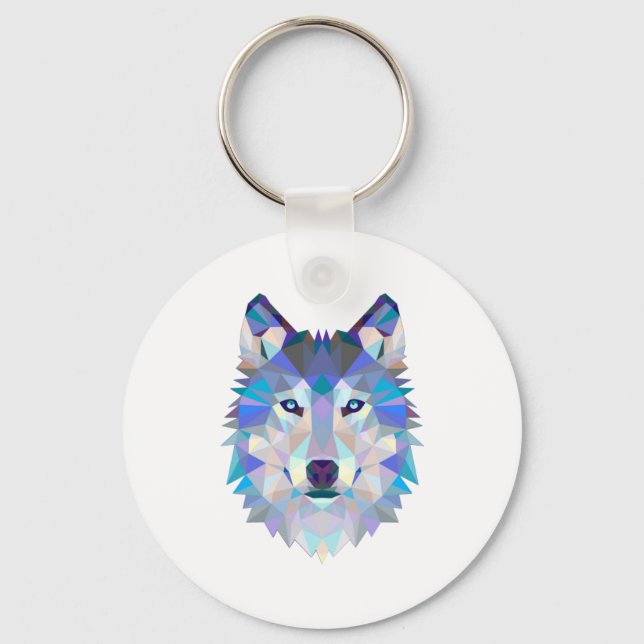 Porte-clés Tête de loup polygonale géométrique (Recto)