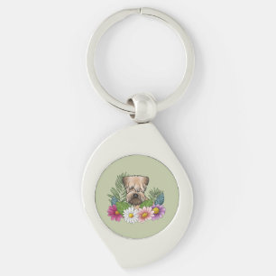 Porte-clés Tête de Terrier Irlandais à Poil Souple Fleurs Col