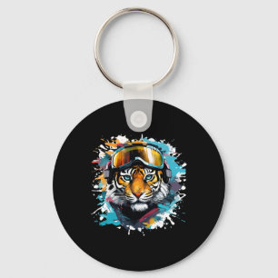 Porte-clés Tête de tigre avec lunettes de ski Ski Snowboard