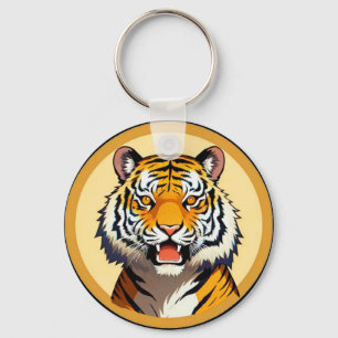 Porte-clés Tête de tigre encadrée d'une aura dorée lumineuse