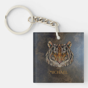 Porte-clés Tête de tigre, visage, aspect cuir