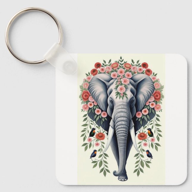 Porte-clés Tête Et Fleurs D'Éléphant (Recto)