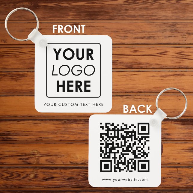 Porte-clés Texte du logo professionnel QR Code blanc double f (Business Logo Text QR Code Double Sided White Keychain)