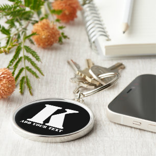 Porte-clés Texte moderne personnalisé noir monogramme personn