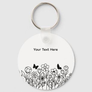 Porte-clés Texte personnalisé avec des fleurs