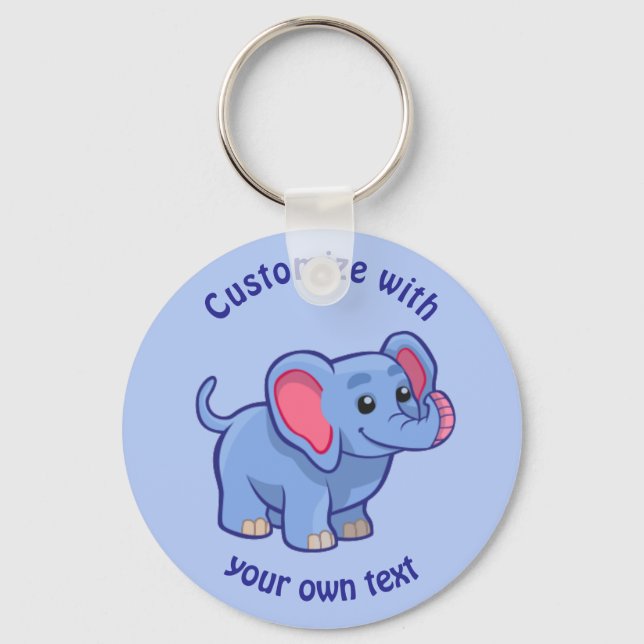 Porte-clés Texte personnalisé Carton Eléphant bleu (Recto)