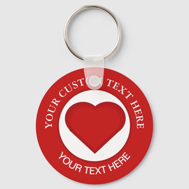 Porte-clés Texte personnalisé du coeur rouge (Recto)