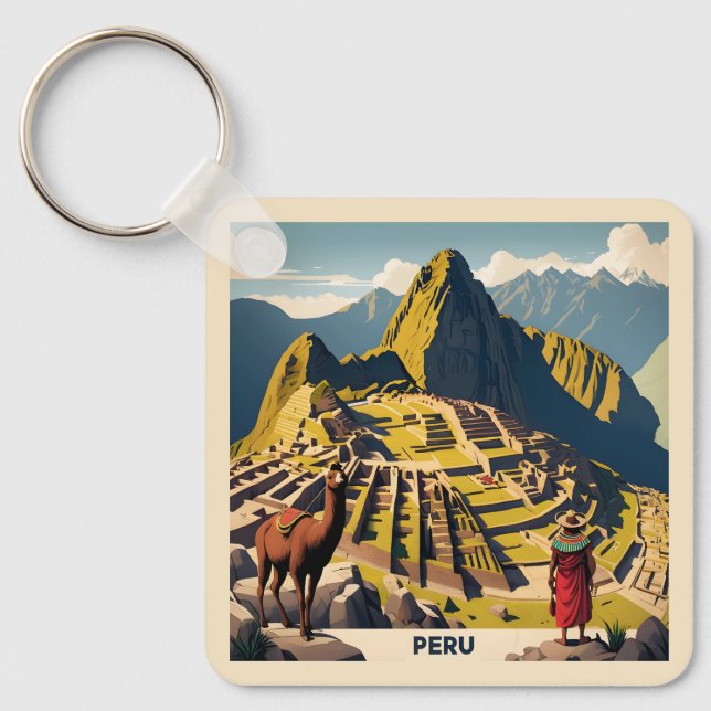 Porte-clés Texte personnalisé Pérou Machu Picchu (Recto)