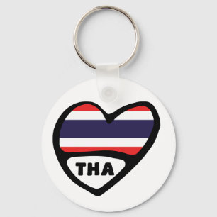 Porte-clés Thaïlande Code Pays Drapeau Clavier Coeur, THA