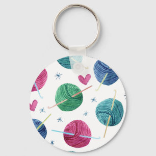 Porte-clés thème de tricot, aquarelle motif sans couture.