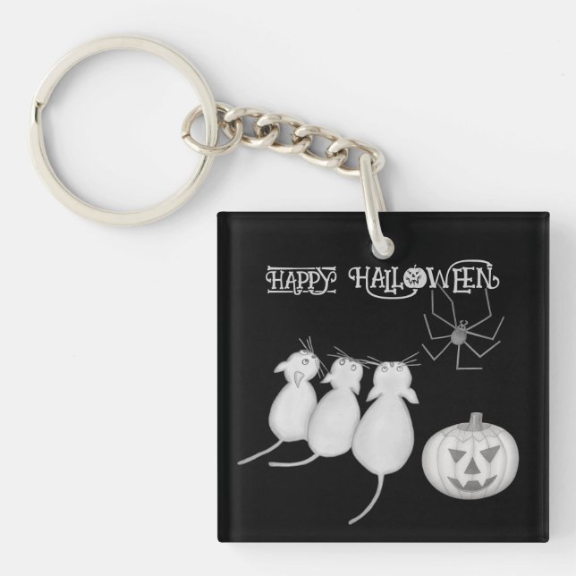 Porte-clés Three Cats, Pumpkin, and Spider Halloween (Devant)