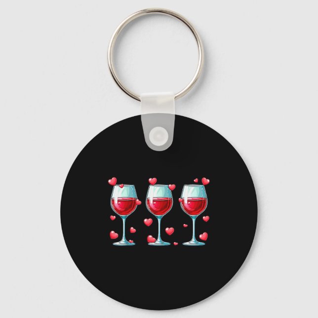 Porte-clés Three Gles Of Wine Valentines Day Couple Funny Dri (Recto)