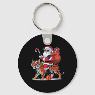 Porte-clés Tiger Lover Xmas Éclairage Père Noël Riding Tiger