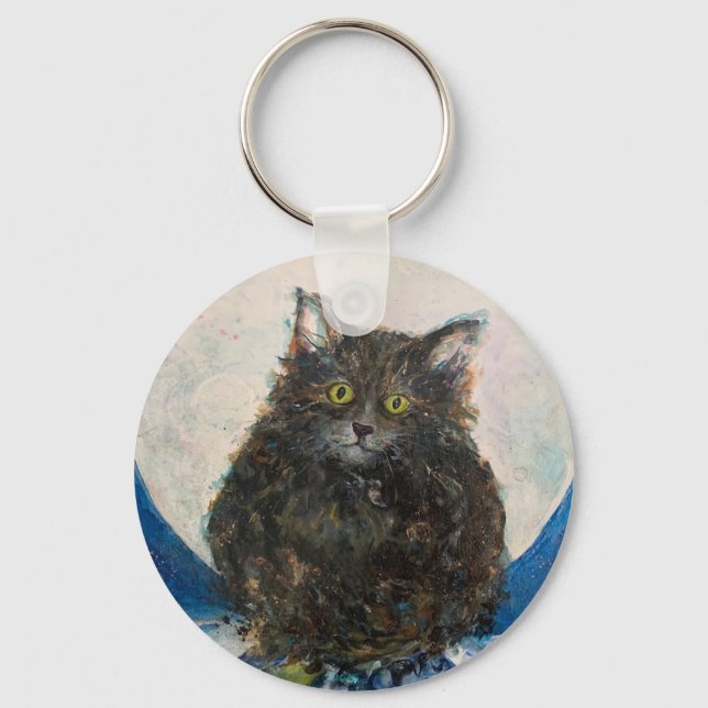 Porte-clés Tiger Tabby Chat Lune Nuit Maureen Girard (Recto)