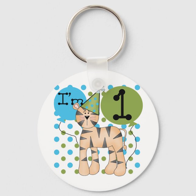 Porte-clés Tigre 1er Anniversaire T-shirts et cadeaux (Recto)