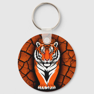 Porte-clés Tigre audacieux sur fond de terre fissurée
