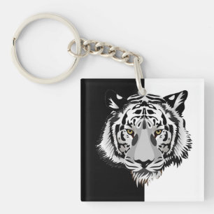 Porte-clés Tigre sur fond noir et blanc 
