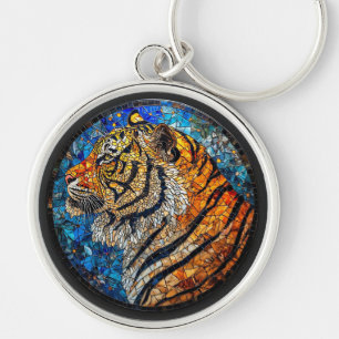 Porte-clés Tigre vibrant élégant en mosaïque de verre