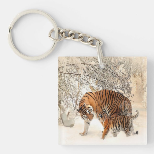 Porte-clés tigres sur neige (Devant)