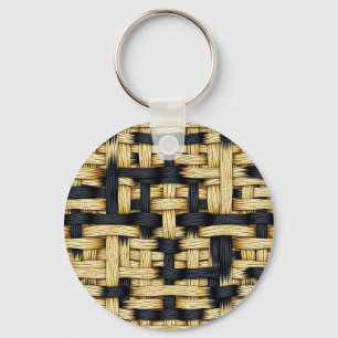 Porte-clés Tissu Tressé en Rotin Noir Naturel