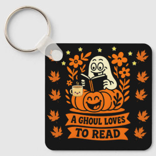Porte-clés Titre : A Ghoul aime lire le ver de livre Hallowee