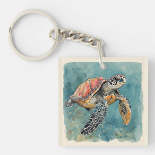Porte-clés Tortue de mer aquarelle