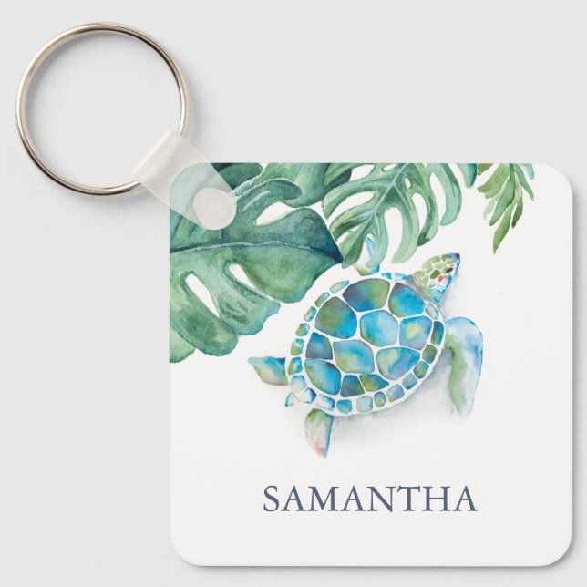 Porte-clés Tortue de mer personnalisée Tropical (Recto)