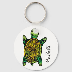 Porte-clés Tortue d'encre vert aquarelle