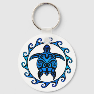 Porte-clés Tortue tribale bleue Sun