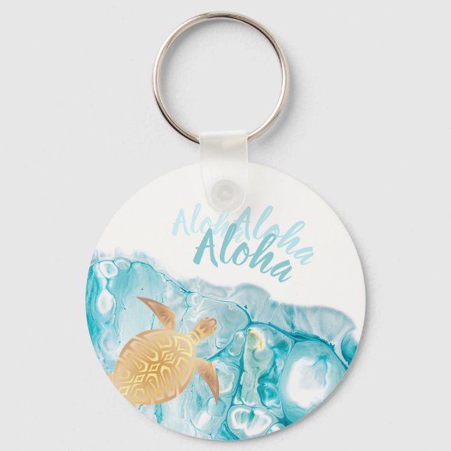 Porte-clés Tortues d'or Encre bleue Aloha Texte (Recto)