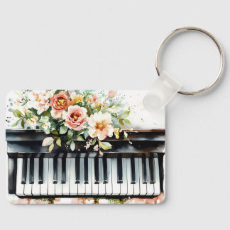 Porte-clés Touches de piano à queue et fleurs