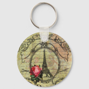 Porte-clés Tour Eiffel Paris et Steampunk Rose rouge